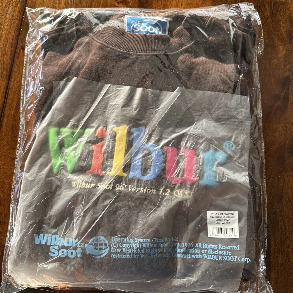 Authentic Wilbur Soot 96' Version‎ 1.2  Brown Puff Print Cotton Crewneck NEW L - Picture 4 of 5